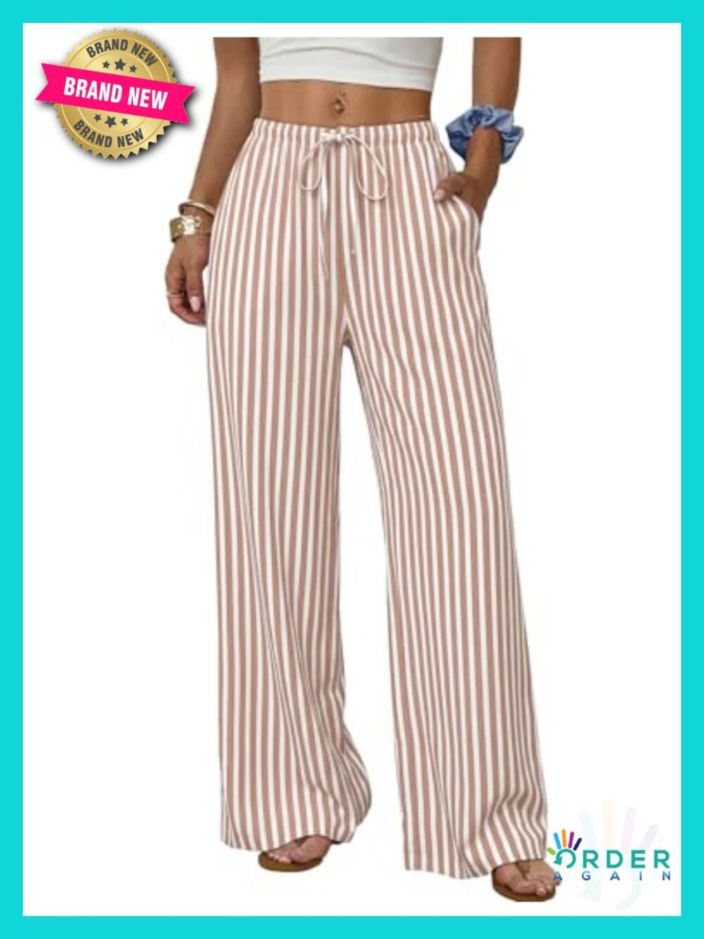 Wide Leg Palazzo Pants Drawstring Elastic Waist with Pockets Summer Beach